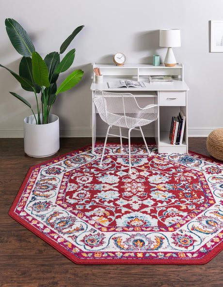Magenta 7' x 7' Aurelia Octagon Area Rug 100% Polypropylene & Jute Backing Living Dining Room Bedroom Office Traditional Carpet for Sale at Rug Engine