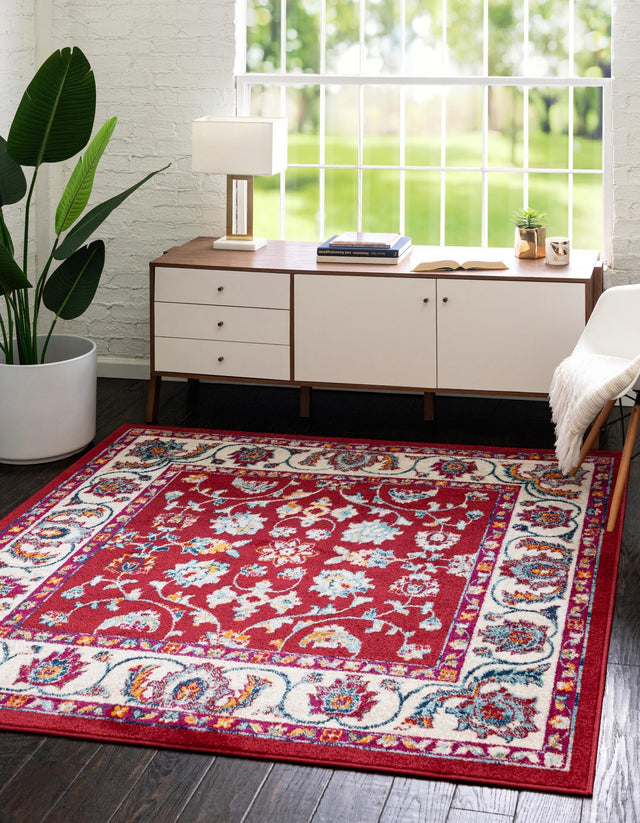 Magenta 4' x 4' Aurelia Square Area Rug 100% Polypropylene & Jute Backing Living Dining Room Bedroom Office Traditional Carpet for Sale at Rug Engine