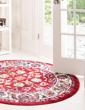 Magenta 5' x 5' Aurelia Round Area Rug 100% Polypropylene & Jute Backing Living Dining Room Bedroom Office Traditional Carpet for Sale at Rug Engine