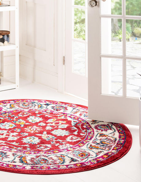 Magenta 5' x 5' Aurelia Round Area Rug 100% Polypropylene & Jute Backing Living Dining Room Bedroom Office Traditional Carpet for Sale at Rug Engine