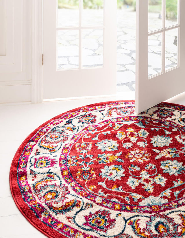 Magenta 5' x 5' Aurelia Round Area Rug 100% Polypropylene & Jute Backing Living Dining Room Bedroom Office Traditional Carpet for Sale at Rug Engine