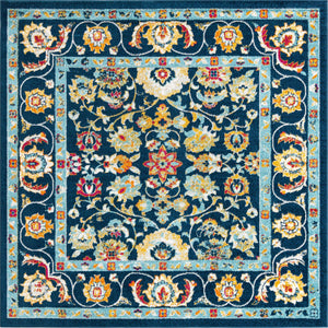 Navy Blue 7' 10 x 7' 10 Aurelia Square Area Rug 100% Polypropylene & Jute Backing Living Dining Room Bedroom Office Traditional Carpet for Sale at Rug Engine