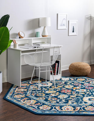 Navy Blue 7' x 7' Aurelia Octagon Area Rug 100% Polypropylene & Jute Backing Living Dining Room Bedroom Office Traditional Carpet for Sale at Rug Engine