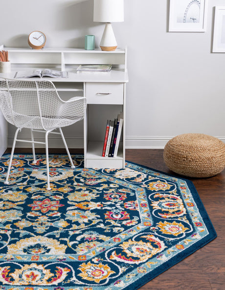 Navy Blue 7' x 7' Aurelia Octagon Area Rug 100% Polypropylene & Jute Backing Living Dining Room Bedroom Office Traditional Carpet for Sale at Rug Engine