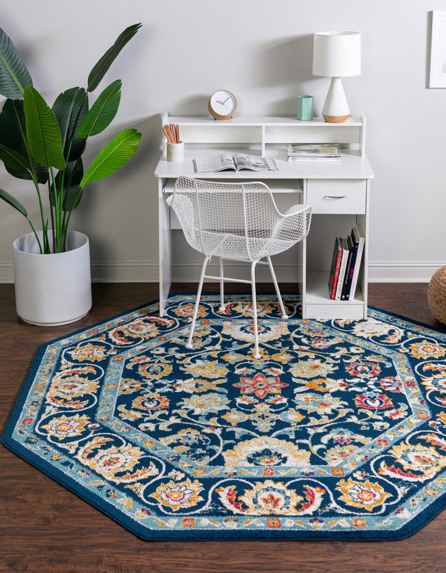 Navy Blue 7' x 7' Aurelia Octagon Area Rug 100% Polypropylene & Jute Backing Living Dining Room Bedroom Office Traditional Carpet for Sale at Rug Engine