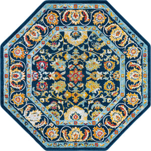 Navy Blue 7' x 7' Aurelia Octagon Area Rug 100% Polypropylene & Jute Backing Living Dining Room Bedroom Office Traditional Carpet for Sale at Rug Engine