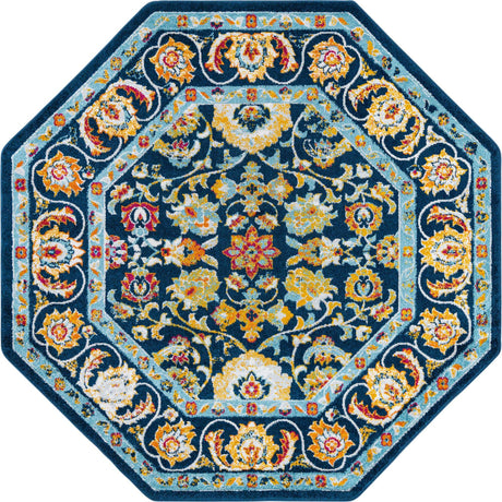 Navy Blue 7' x 7' Aurelia Octagon Area Rug 100% Polypropylene & Jute Backing Living Dining Room Bedroom Office Traditional Carpet for Sale at Rug Engine