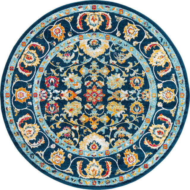 Navy Blue 7' x 7' Aurelia Round Area Rug 100% Polypropylene & Jute Backing Living Dining Room Bedroom Office Traditional Carpet for Sale at Rug Engine