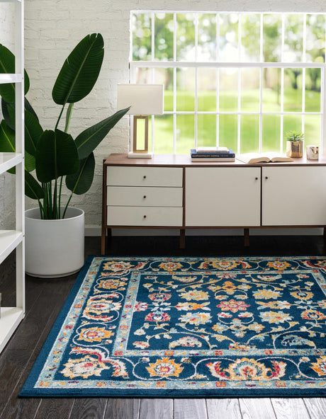 Navy Blue 6' x 6' Aurelia Square Area Rug 100% Polypropylene & Jute Backing Living Dining Room Bedroom Office Traditional Carpet for Sale at Rug Engine