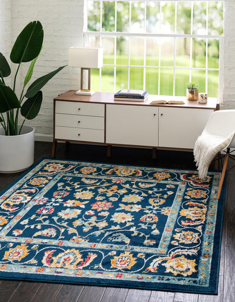 Navy Blue 6' x 6' Aurelia Square Area Rug 100% Polypropylene & Jute Backing Living Dining Room Bedroom Office Traditional Carpet for Sale at Rug Engine