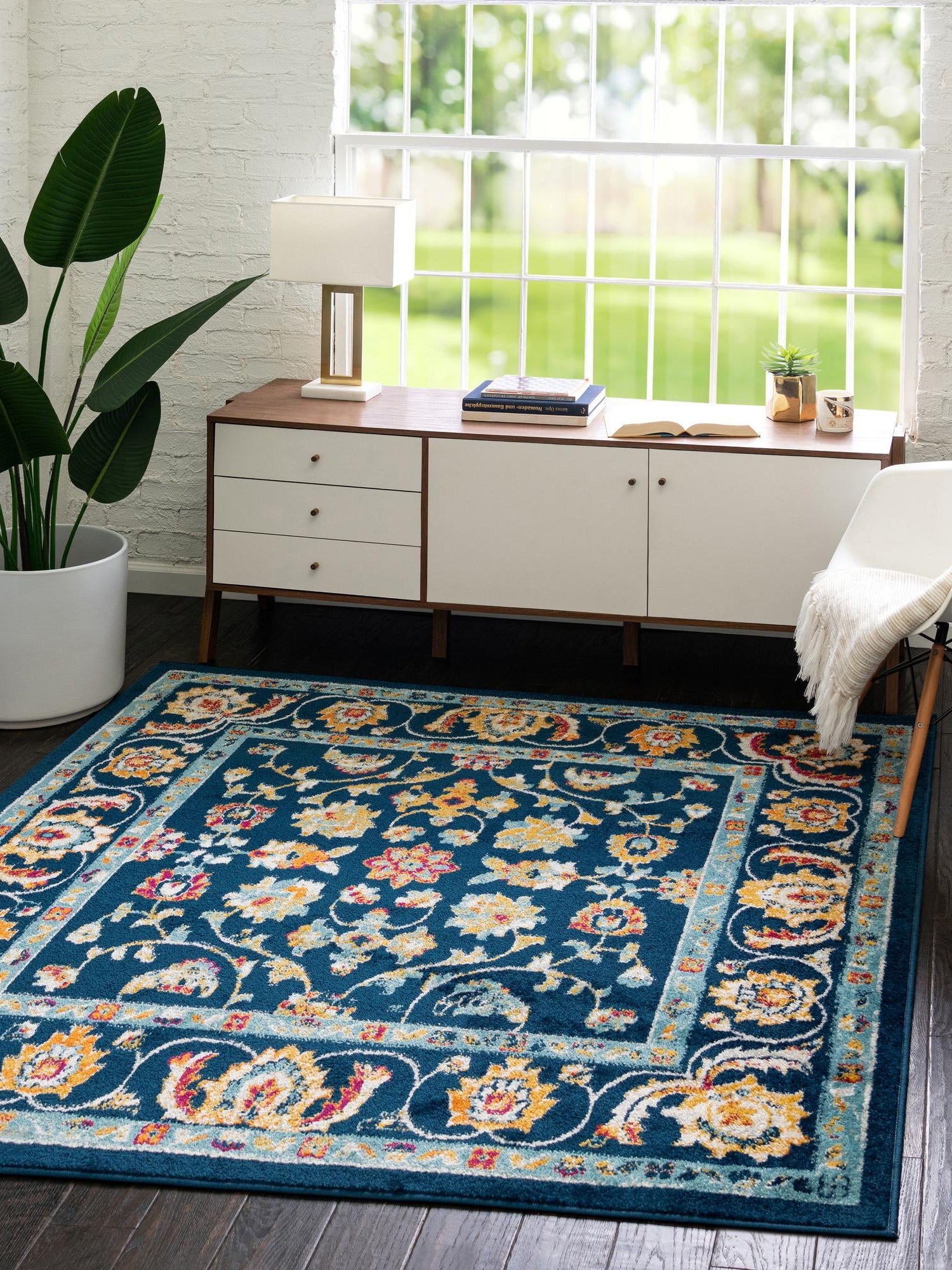 Navy Blue 7' 10 x 7' 10 Aurelia Square Area Rug 100% Polypropylene & Jute Backing Living Dining Room Bedroom Office Traditional Carpet for Sale at Rug Engine