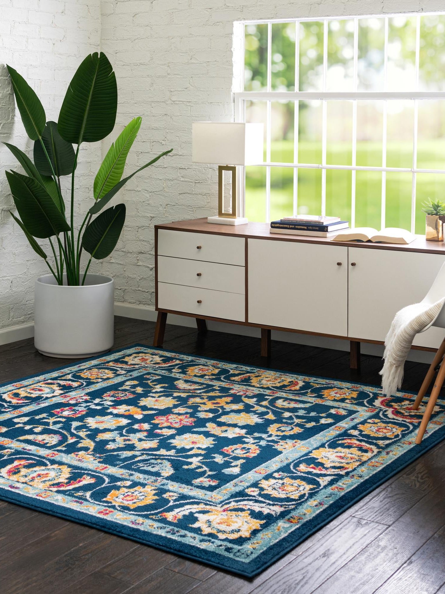 Navy Blue 4' x 4' Aurelia Square Area Rug 100% Polypropylene & Jute Backing Living Dining Room Bedroom Office Traditional Carpet for Sale at Rug Engine