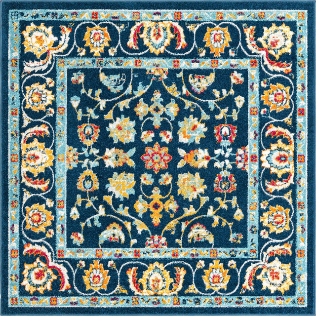 Navy Blue 6' x 6' Aurelia Square Area Rug 100% Polypropylene & Jute Backing Living Dining Room Bedroom Office Traditional Carpet for Sale at Rug Engine