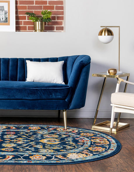 Navy Blue 4' x 6' Aurelia Oval Area Rug 100% Polypropylene & Jute Backing Living Dining Room Bedroom Office Traditional Carpet for Sale at Rug Engine