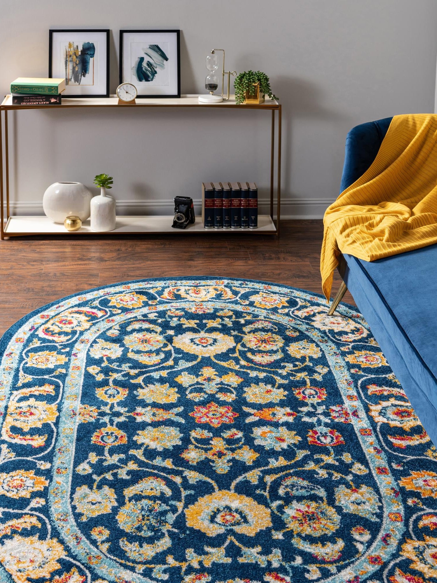 Navy Blue 4' x 6' Aurelia Oval Area Rug 100% Polypropylene & Jute Backing Living Dining Room Bedroom Office Traditional Carpet for Sale at Rug Engine