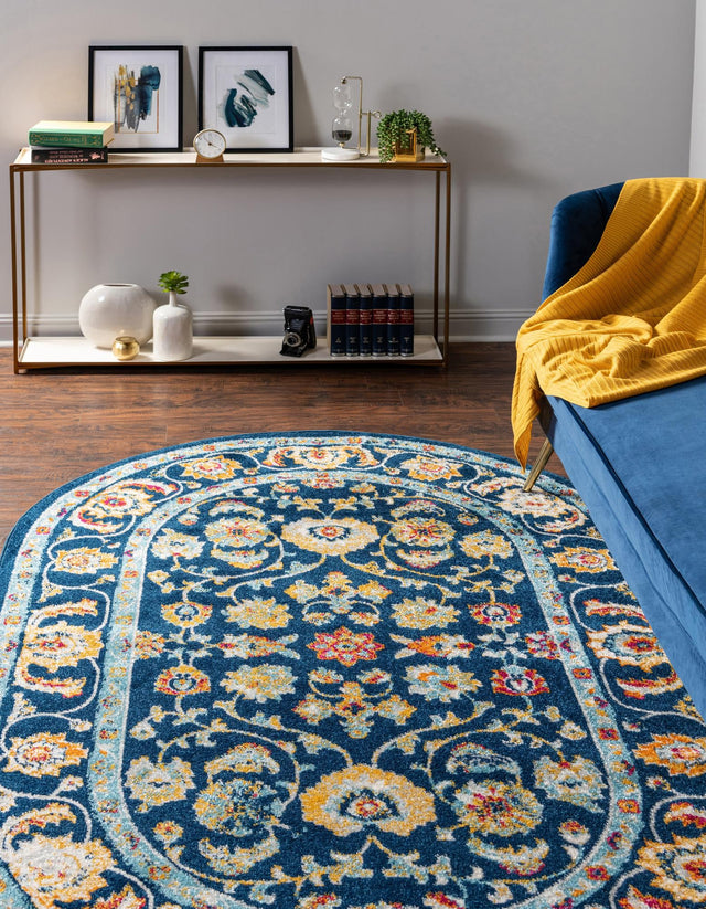 Navy Blue 4' x 6' Aurelia Oval Area Rug 100% Polypropylene & Jute Backing Living Dining Room Bedroom Office Traditional Carpet for Sale at Rug Engine