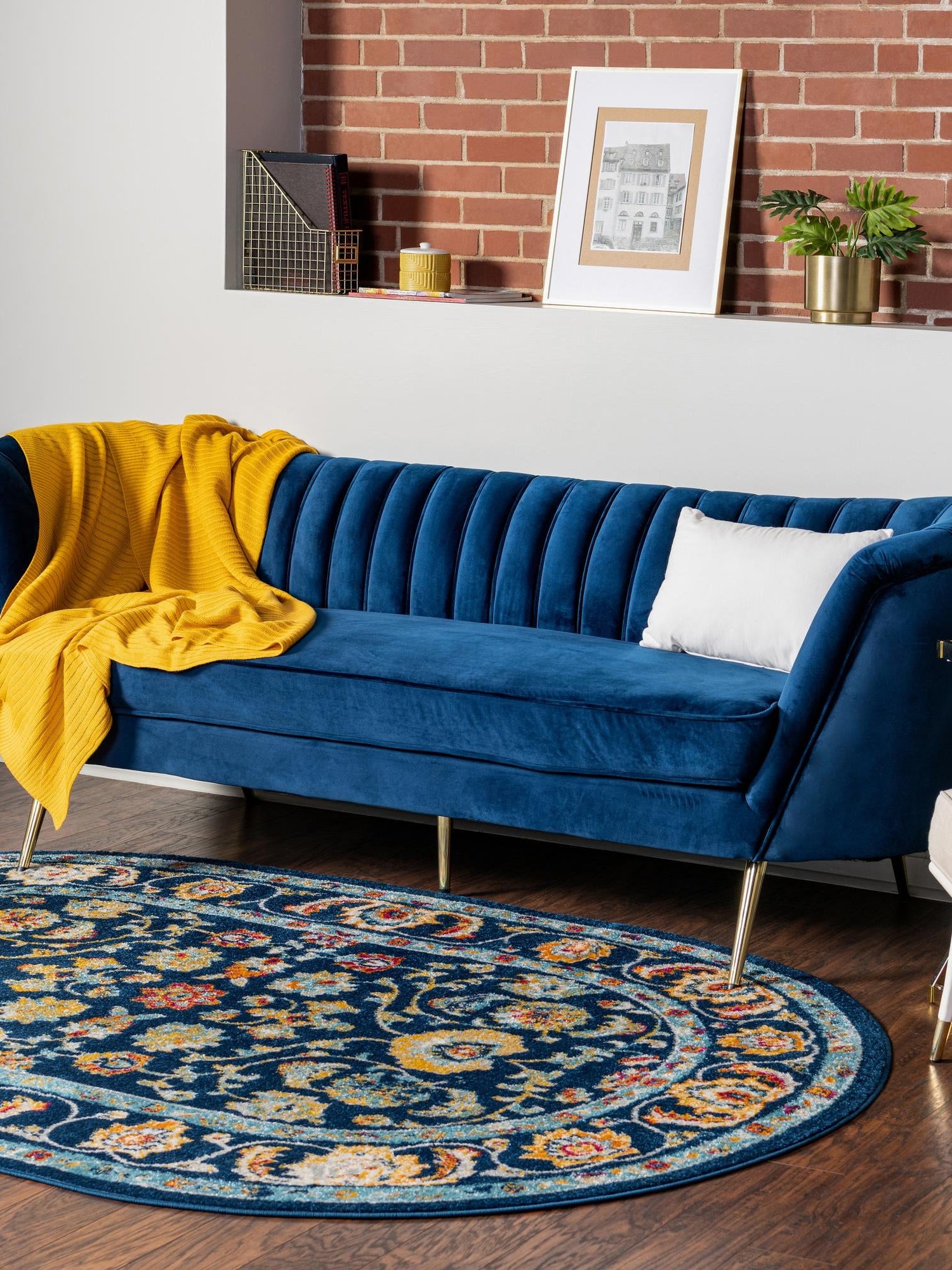 Navy Blue 4' x 6' Aurelia Oval Area Rug 100% Polypropylene & Jute Backing Living Dining Room Bedroom Office Traditional Carpet for Sale at Rug Engine