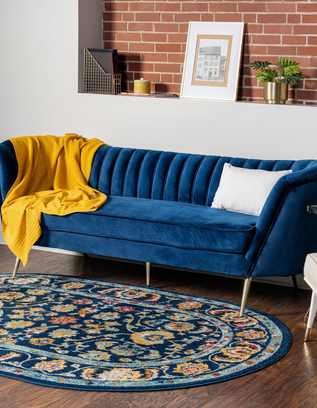 Navy Blue 4' x 6' Aurelia Oval Area Rug 100% Polypropylene & Jute Backing Living Dining Room Bedroom Office Traditional Carpet for Sale at Rug Engine