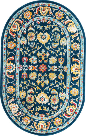 Navy Blue 5' x 8' Aurelia Oval Area Rug 100% Polypropylene & Jute Backing Living Dining Room Bedroom Office Traditional Carpet for Sale at Rug Engine