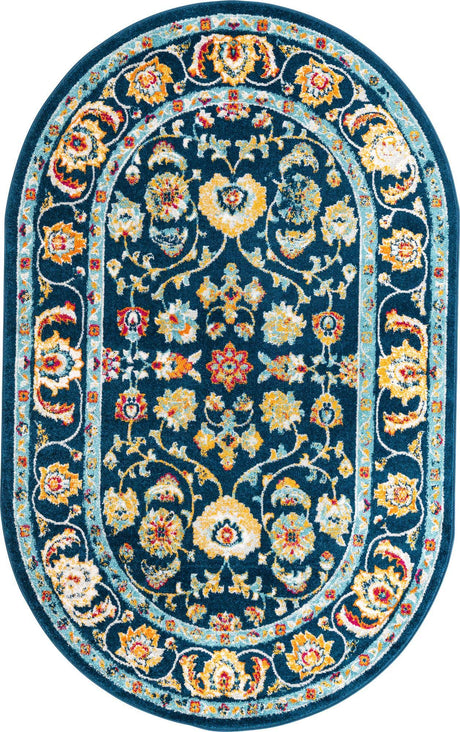 Navy Blue 5' x 8' Aurelia Oval Area Rug 100% Polypropylene & Jute Backing Living Dining Room Bedroom Office Traditional Carpet for Sale at Rug Engine