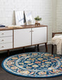 Navy Blue 7' x 7' Aurelia Round Area Rug 100% Polypropylene & Jute Backing Living Dining Room Bedroom Office Traditional Carpet for Sale at Rug Engine