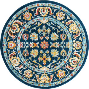 Navy Blue 5' x 5' Aurelia Round Area Rug 100% Polypropylene & Jute Backing Living Dining Room Bedroom Office Traditional Carpet for Sale at Rug Engine