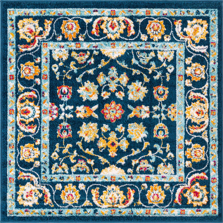 Navy Blue 4' x 4' Aurelia Square Area Rug 100% Polypropylene & Jute Backing Living Dining Room Bedroom Office Traditional Carpet for Sale at Rug Engine