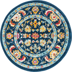 Navy Blue 3' x 3' Aurelia Round Area Rug 100% Polypropylene & Jute Backing Living Dining Room Bedroom Office Traditional Carpet for Sale at Rug Engine