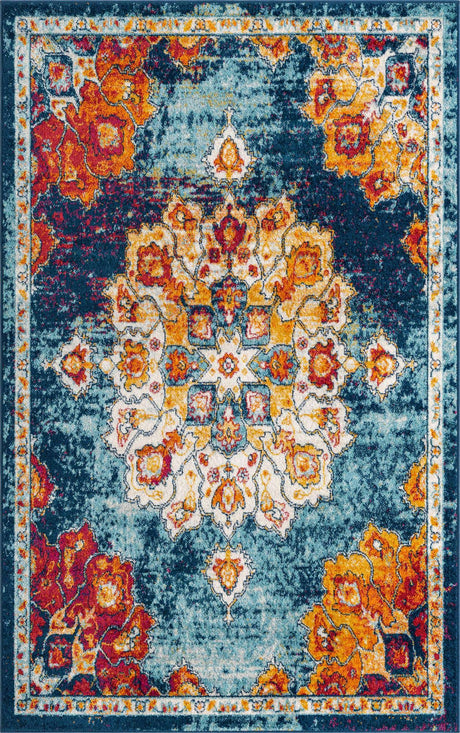 Multicolor 5' x 8' Parker Rectangle Area Rug Traditional Motif Classic Design Stain Resistant Carpet for Living, Dining, Bedrooms, Kitchen, Office for Sale at Rug Engine