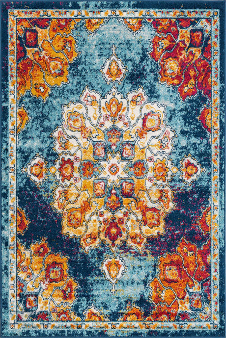Multicolor 4' x 6' Parker Rectangle Area Rug Traditional Motif Classic Design Stain Resistant Carpet for Living, Dining, Bedrooms, Kitchen, Office for Sale at Rug Engine