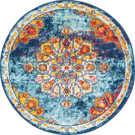 Multicolor 3' 3 x 3' 3 Parker Round Area Rug Traditional Motif Classic Design Stain Resistant Carpet for Living, Dining, Bedrooms, Kitchen, Office for Sale at Rug Engine