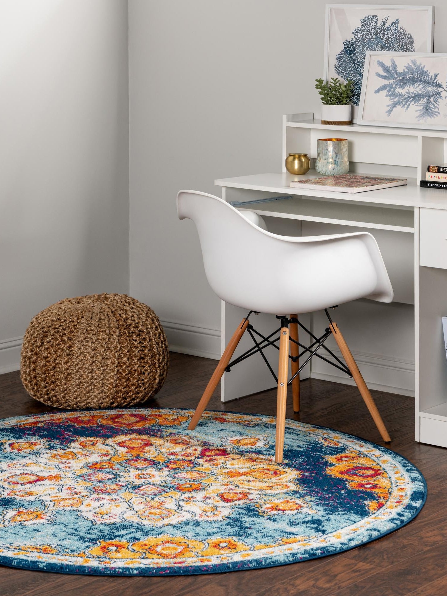 Multicolor 3' 3 x 3' 3 Parker Round Area Rug Traditional Motif Classic Design Stain Resistant Carpet for Living, Dining, Bedrooms, Kitchen, Office for Sale at Rug Engine