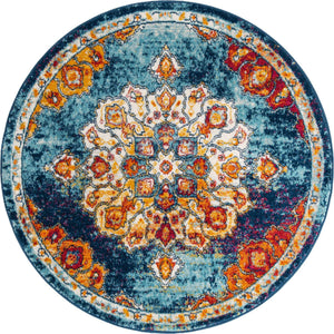 Multicolor 5' x 5' Parker Round Area Rug Traditional Motif Classic Design Stain Resistant Carpet for Living, Dining, Bedrooms, Kitchen, Office for Sale at Rug Engine