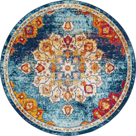 Multicolor 7' 10 x 7' 10 Parker Round Area Rug Traditional Motif Classic Design Stain Resistant Carpet for Living, Dining, Bedrooms, Kitchen, Office for Sale at Rug Engine