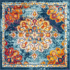 Multicolor 4' x 4' Parker Square Area Rug Traditional Motif Classic Design Stain Resistant Carpet for Living, Dining, Bedrooms, Kitchen, Office for Sale at Rug Engine