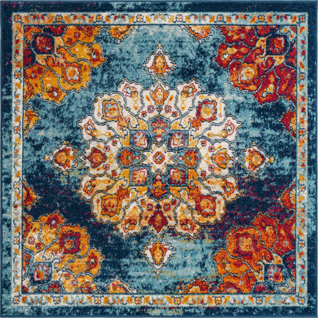 Multicolor 5' x 5' Parker Square Area Rug Traditional Motif Classic Design Stain Resistant Carpet for Living, Dining, Bedrooms, Kitchen, Office for Sale at Rug Engine