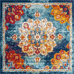 Multicolor 7' 10 x 7' 10 Parker Square Area Rug Traditional Motif Classic Design Stain Resistant Carpet for Living, Dining, Bedrooms, Kitchen, Office for Sale at Rug Engine