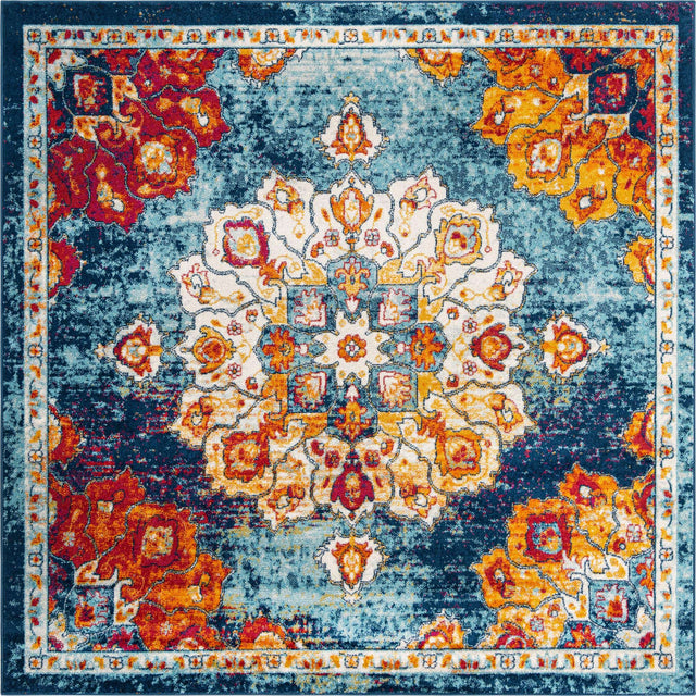 Multicolor 7' 10 x 7' 10 Parker Square Area Rug Traditional Motif Classic Design Stain Resistant Carpet for Living, Dining, Bedrooms, Kitchen, Office for Sale at Rug Engine