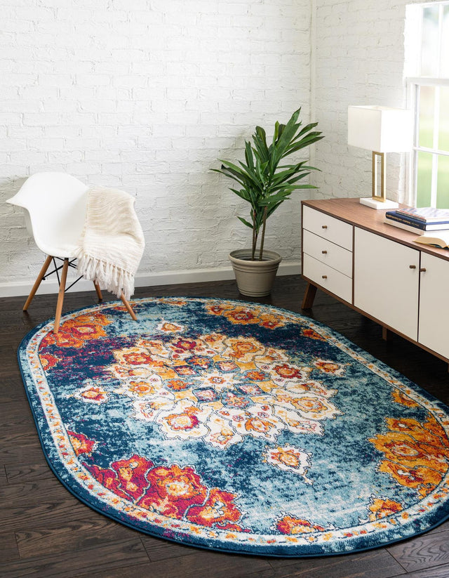Multicolor 4' x 6' Parker Oval Area Rug Traditional Motif Classic Design Stain Resistant Carpet for Living, Dining, Bedrooms, Kitchen, Office for Sale at Rug Engine