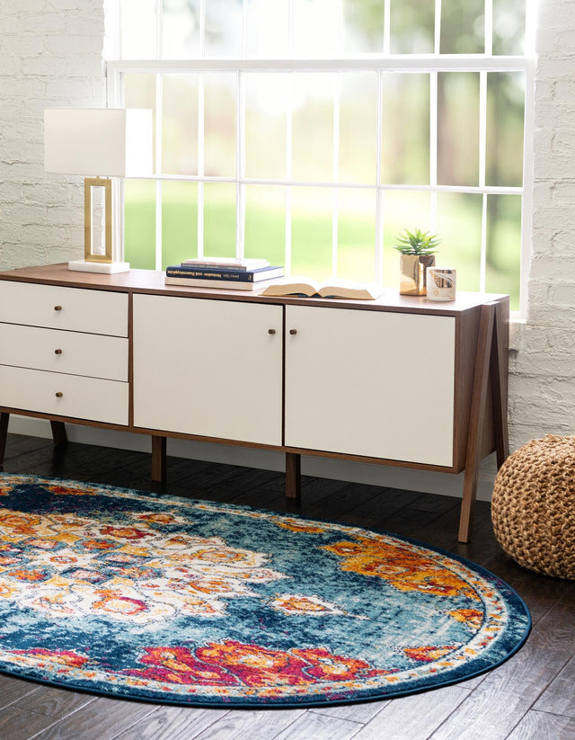 Multicolor 7' 10 x 10' Parker Oval Area Rug Traditional Motif Classic Design Stain Resistant Carpet for Living, Dining, Bedrooms, Kitchen, Office for Sale at Rug Engine