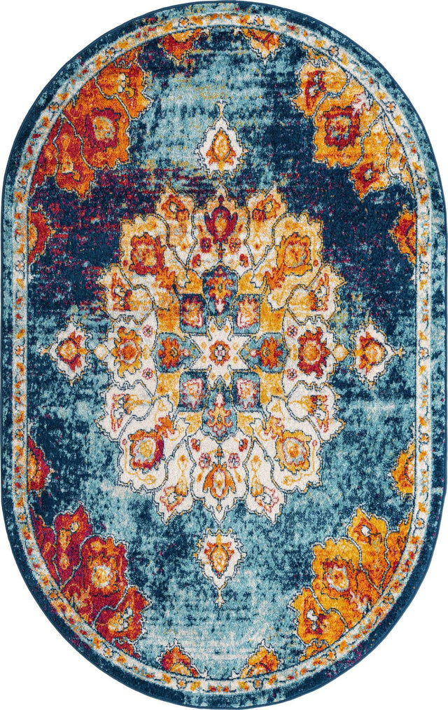 Multicolor 5' x 8' Parker Oval Area Rug Traditional Motif Classic Design Stain Resistant Carpet for Living, Dining, Bedrooms, Kitchen, Office for Sale at Rug Engine