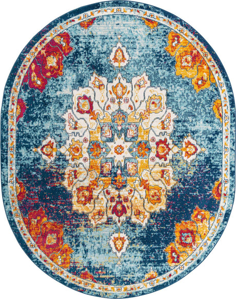 Multicolor 7' 10 x 10' Parker Oval Area Rug Traditional Motif Classic Design Stain Resistant Carpet for Living, Dining, Bedrooms, Kitchen, Office for Sale at Rug Engine