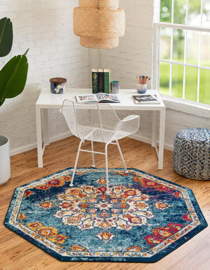 Multicolor 7' 10 x 7' 10 Parker Octagon Area Rug Traditional Motif Classic Design Stain Resistant Carpet for Living, Dining, Bedrooms, Kitchen, Office for Sale at Rug Engine