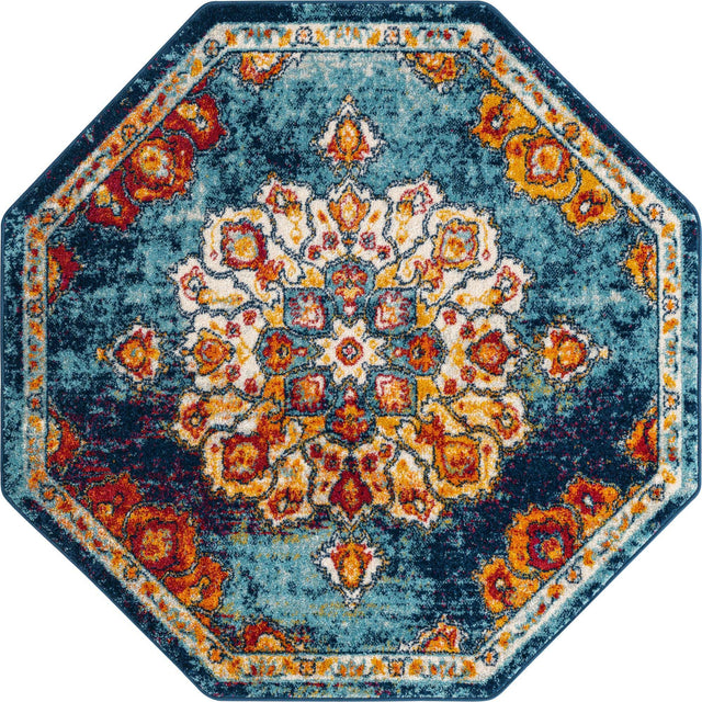 Multicolor 5' x 5' Parker Octagon Area Rug Traditional Motif Classic Design Stain Resistant Carpet for Living, Dining, Bedrooms, Kitchen, Office for Sale at Rug Engine