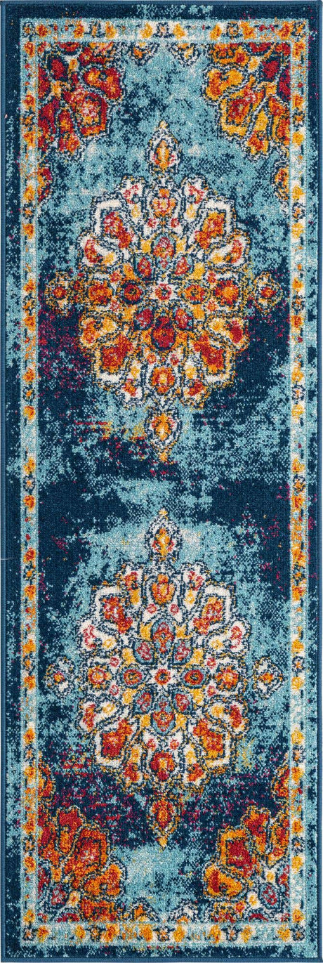 Multicolor 2' x 6' Parker Runner Area Rug Traditional Motif Classic Design Stain Resistant Carpet for Living, Dining, Bedrooms, Kitchen, Office for Sale at Rug Engine