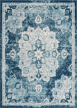 Navy Blue 10' x 14' Parker Rectangle Area Rug Traditional Motif Classic Design Stain Resistant Carpet for Living, Dining, Bedrooms, Kitchen, Office for Sale at Rug Engine
