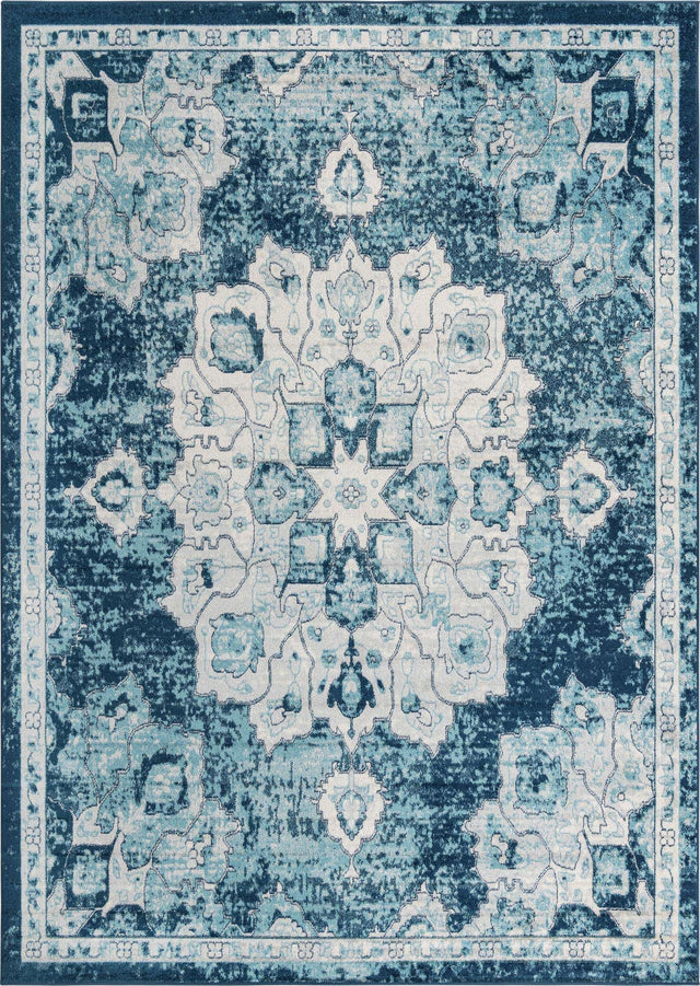 Navy Blue 10' x 14' Parker Rectangle Area Rug Traditional Motif Classic Design Stain Resistant Carpet for Living, Dining, Bedrooms, Kitchen, Office for Sale at Rug Engine