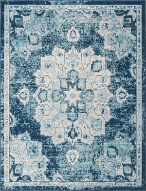 Navy Blue 10' x 13' Parker Rectangle Area Rug Traditional Motif Classic Design Stain Resistant Carpet for Living, Dining, Bedrooms, Kitchen, Office for Sale at Rug Engine