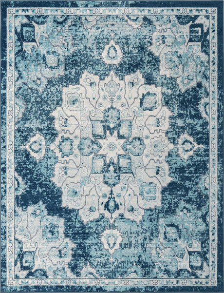 Navy Blue 10' x 13' Parker Rectangle Area Rug Traditional Motif Classic Design Stain Resistant Carpet for Living, Dining, Bedrooms, Kitchen, Office for Sale at Rug Engine