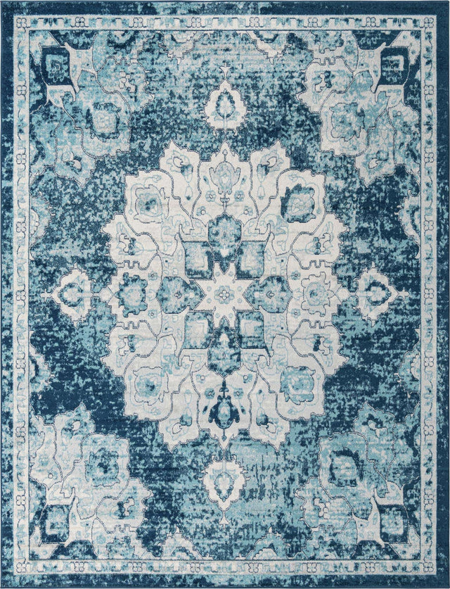 Navy Blue 10' x 13' Parker Rectangle Area Rug Traditional Motif Classic Design Stain Resistant Carpet for Living, Dining, Bedrooms, Kitchen, Office for Sale at Rug Engine